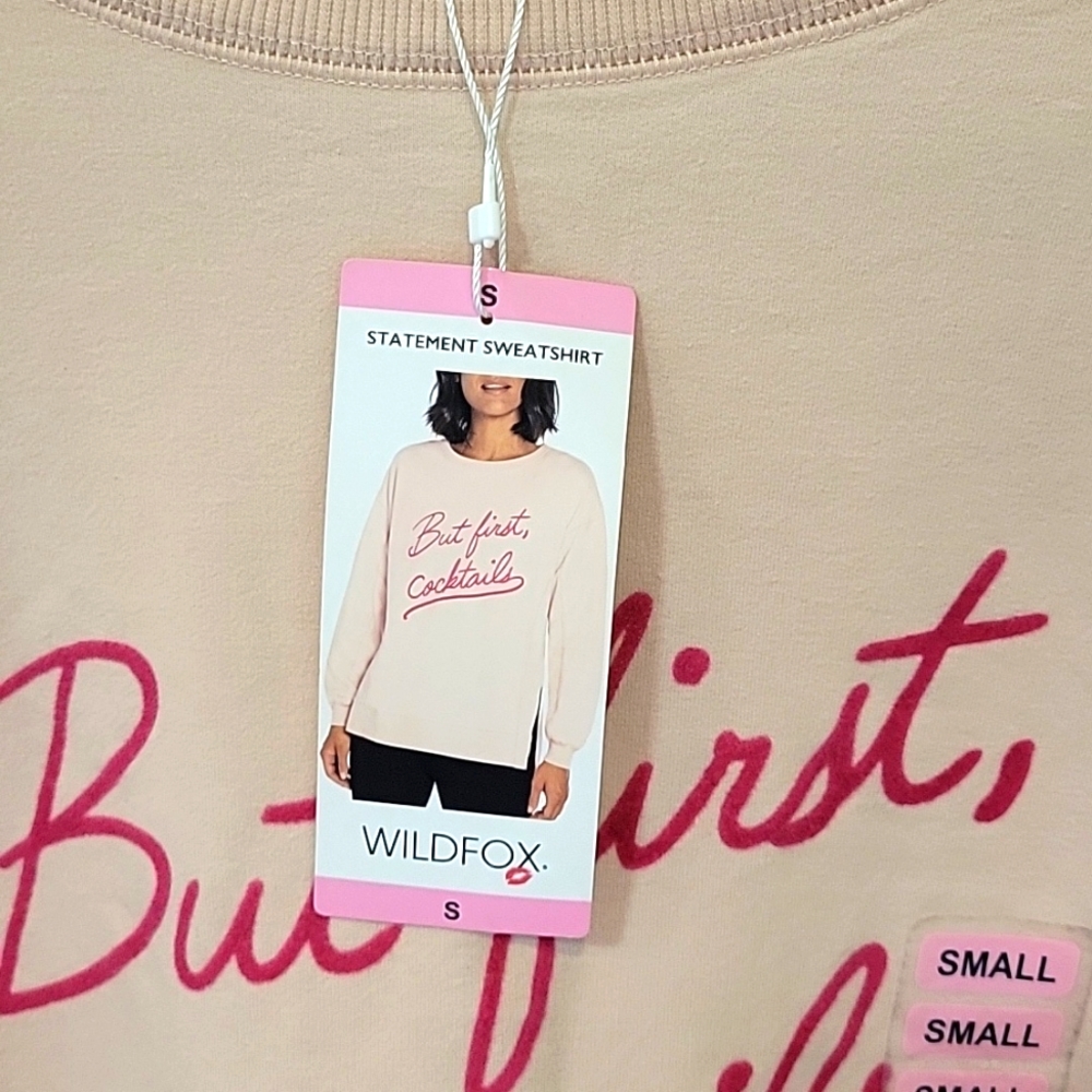 Wildfox Pale Pink 'But First, Cocktails' Pullover with Red Script - Picture 5 of 6